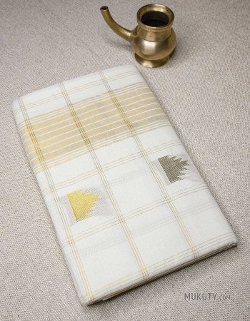 Kerala Golden Kasavu Set Saree Check and Temple deesign