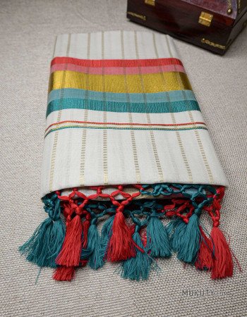 Kerala Kasavu Set Saree with Red and Green Borders