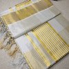 Kerala Traditional Gold Silver Checked Set Saree