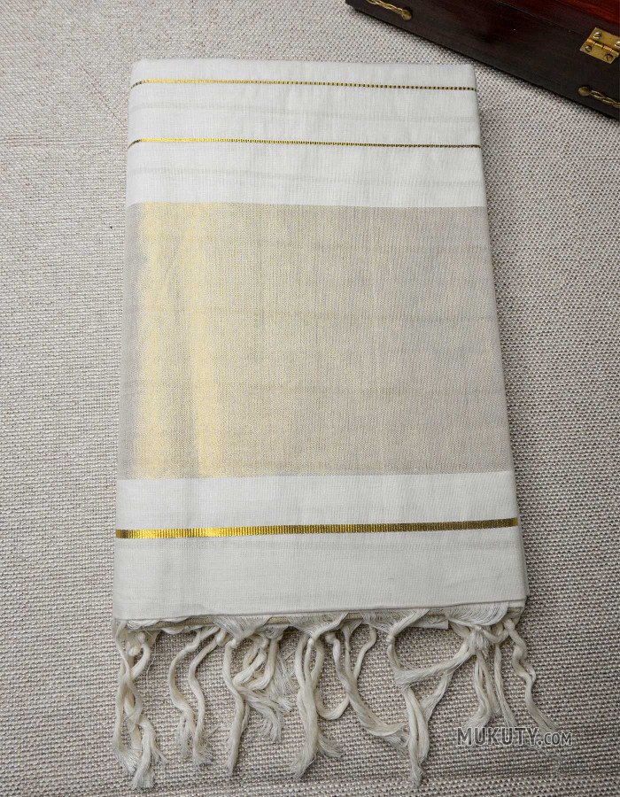 Kerala Traditional Golden line design Tissue Set Saree