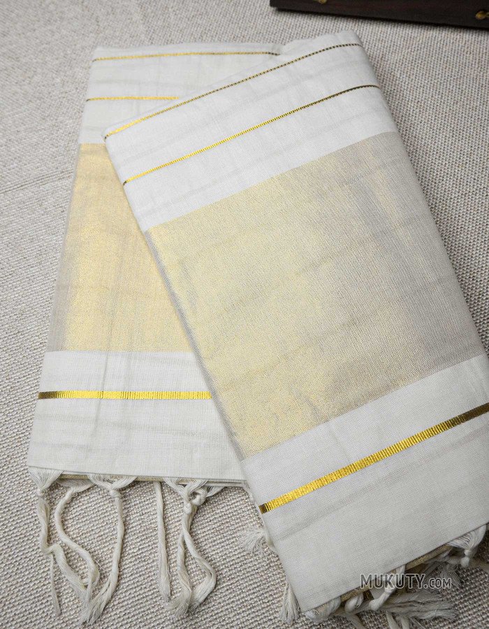 Kerala Traditional Golden line design Tissue Set Saree