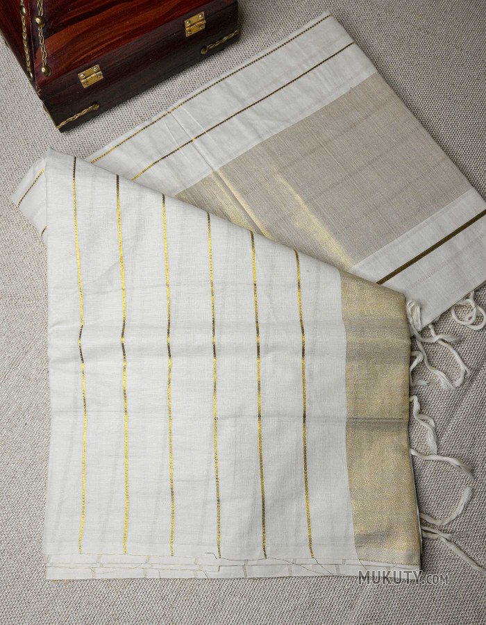 Kerala Traditional Golden line design Tissue Set Saree