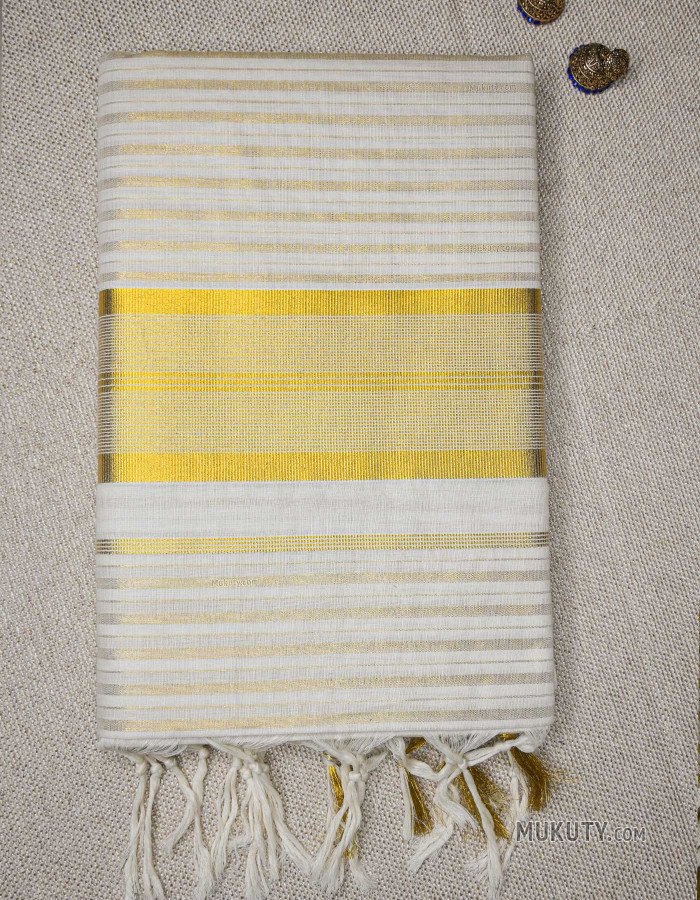 Kerala Traditional Golden Seer line design Set Saree