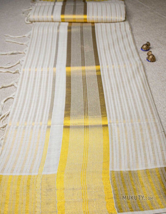 Kerala Traditional Golden Seer line design Set Saree