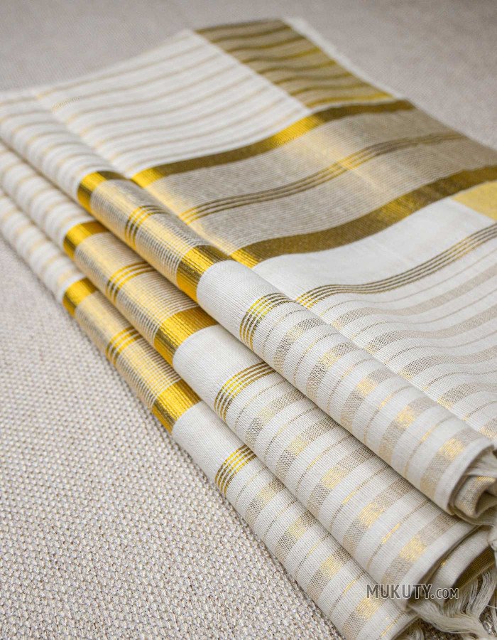 Kerala Traditional Golden Seer line design Set Saree