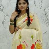 Kerala Set Saree with Gulmohar Floral Print Design