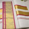 Kerala Traditional Golden Tissue Set Saree with Golden Line Design Red Kerala Traditional Golden Tissue Set Saree with Golden Line Design Red