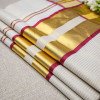 Kerala Traditional Golden Tissue Set Saree with Golden Line Design Red Kerala Traditional Golden Tissue Set Saree with Golden Line Design Red