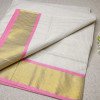 Kerala Traditional Golden Tissue Set Saree with Golden Line Design Pink